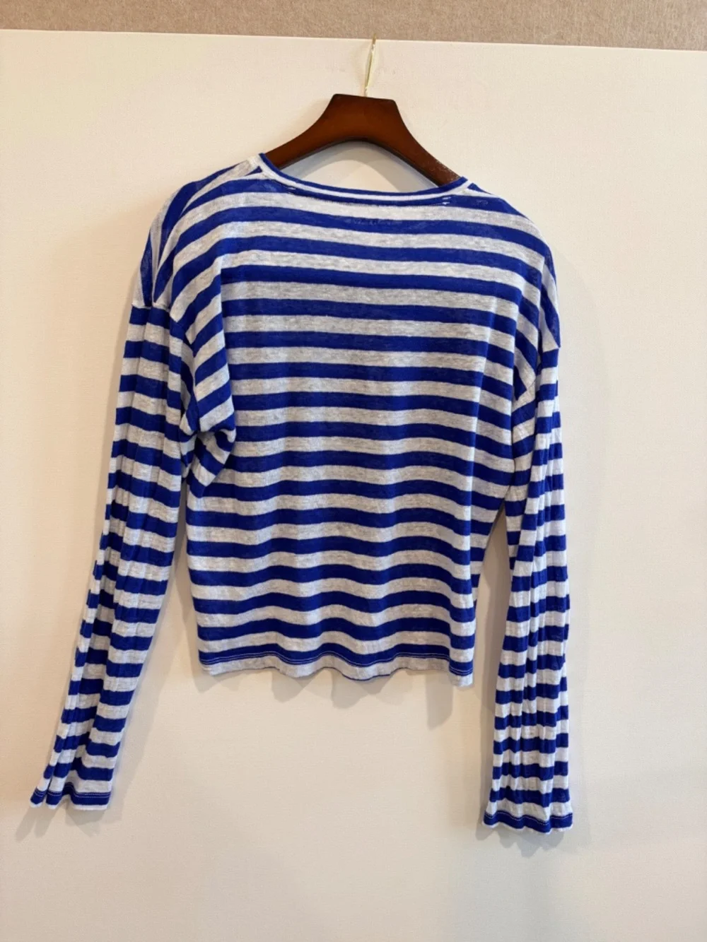 J.Crew 100% Linen Striped Tee XS Blue White Long Sleeve Top Nautical